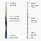 PRO147 TRIUMPH 2 Piece Premium Ash Snooker and Pool Cue and Case Set with 9.5mm Professional Layered Tip