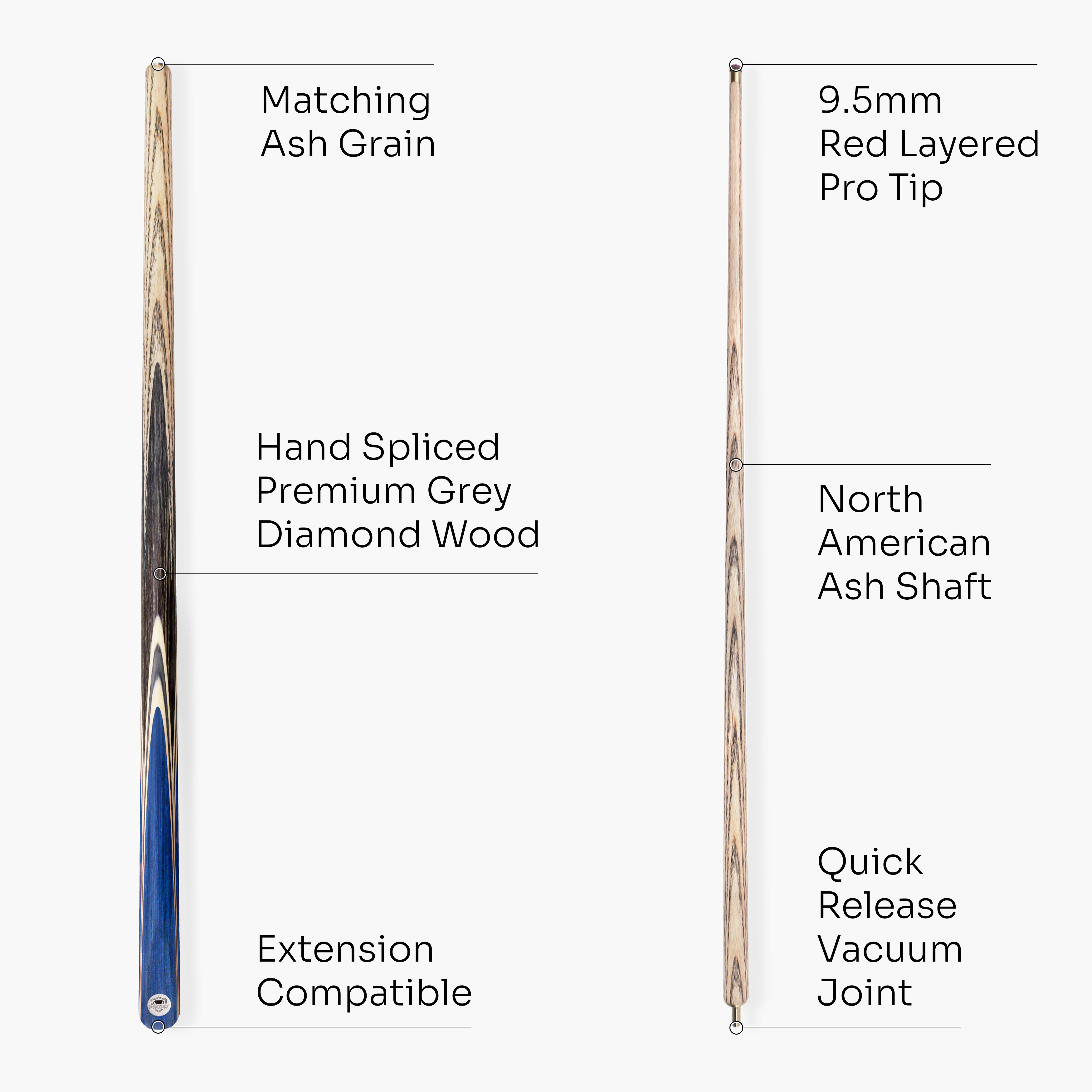 PRO147 TRIUMPH 2 Piece Premium Ash Snooker and Pool Cue and Case Set with 9.5mm Professional Layered Tip