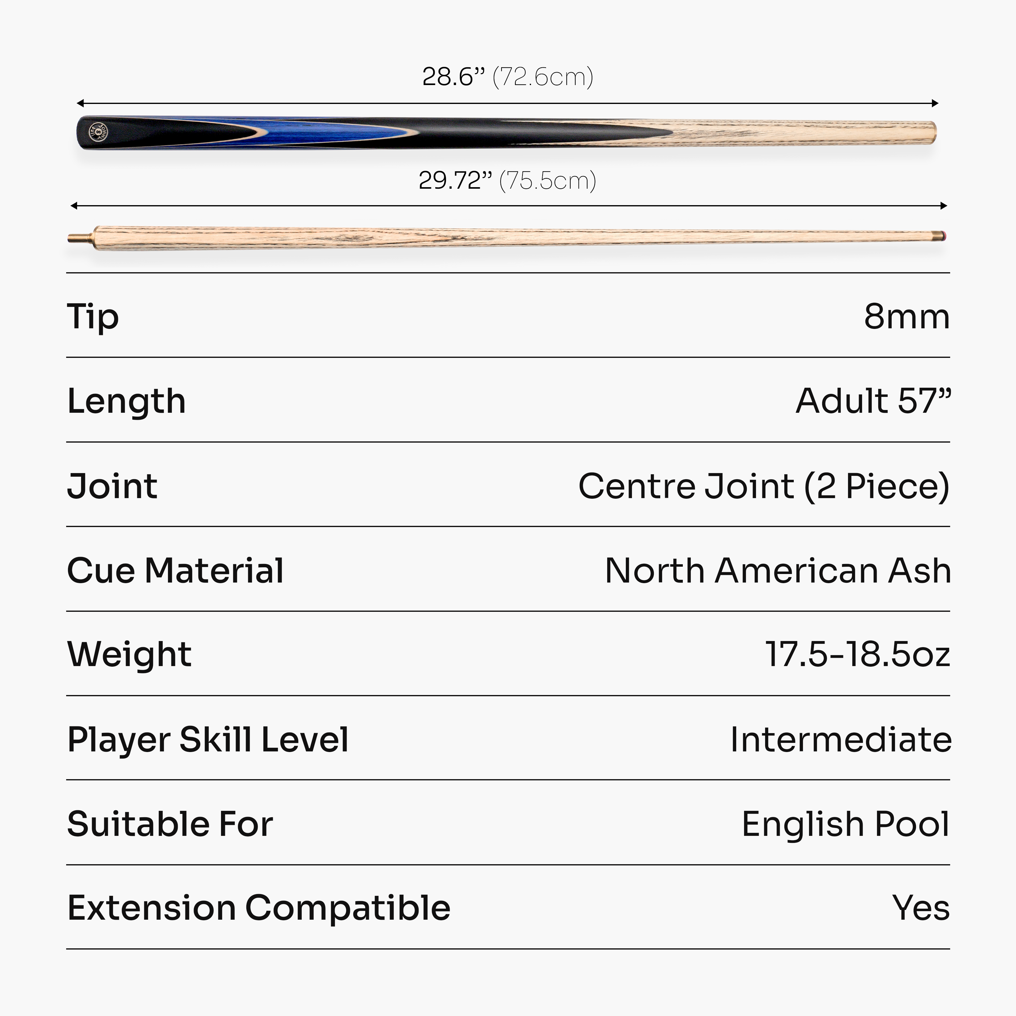 Jonny 8 Ball Sniper 57-inch 2-piece pool cue