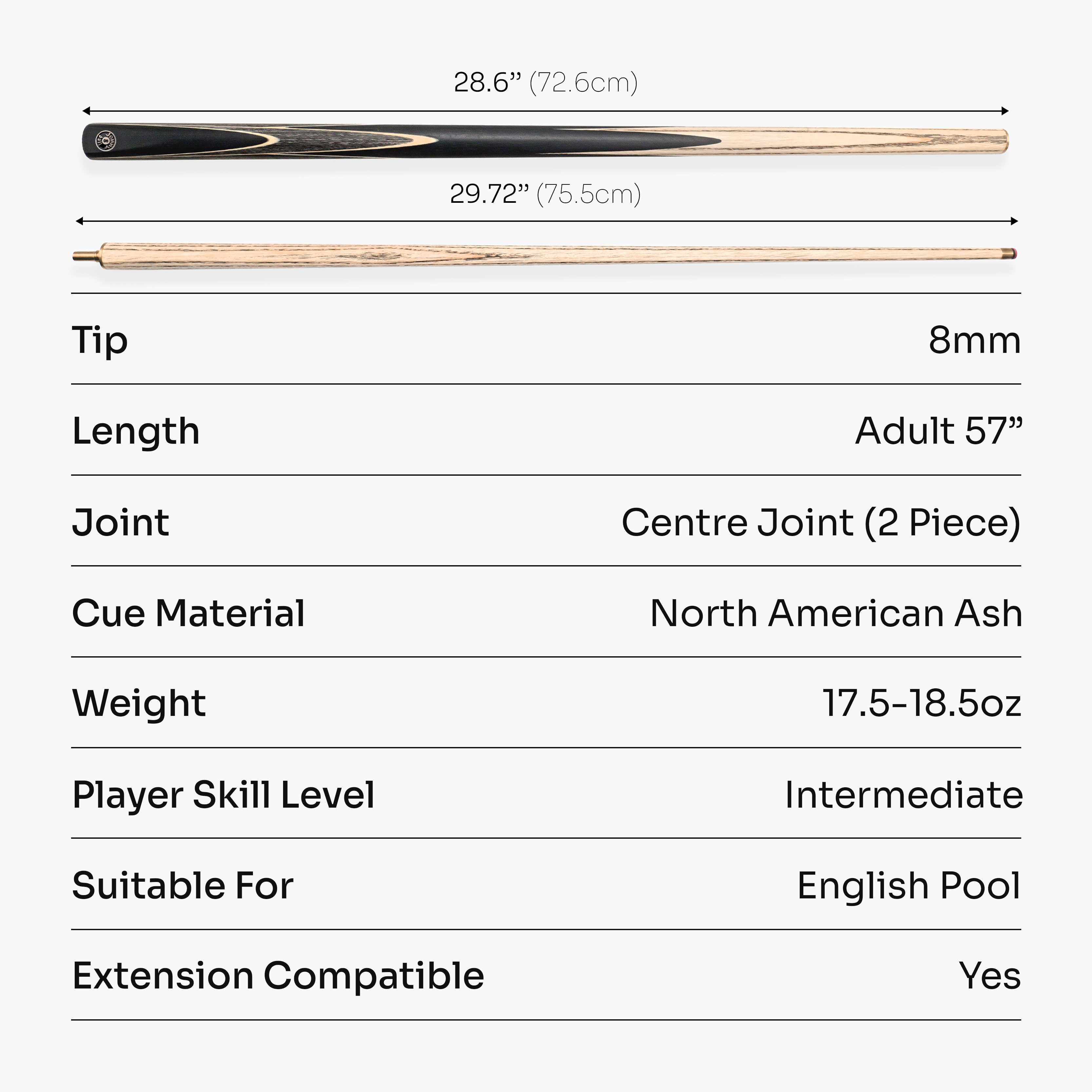Jonny 8 Ball Sniper 57-inch 2-piece pool cue