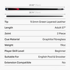 Jonny 8 Ball Inferno 2 Piece Graphite Fiberglass Snooker and Pool Cue 9.5mm Green Layered Tip