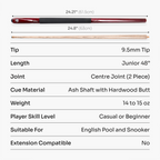 Jonny 8 Ball RED TORPEDO 48 Inch 2 Piece Junior Kids Snooker Pool Cue and Case Set 9.5mm Tip