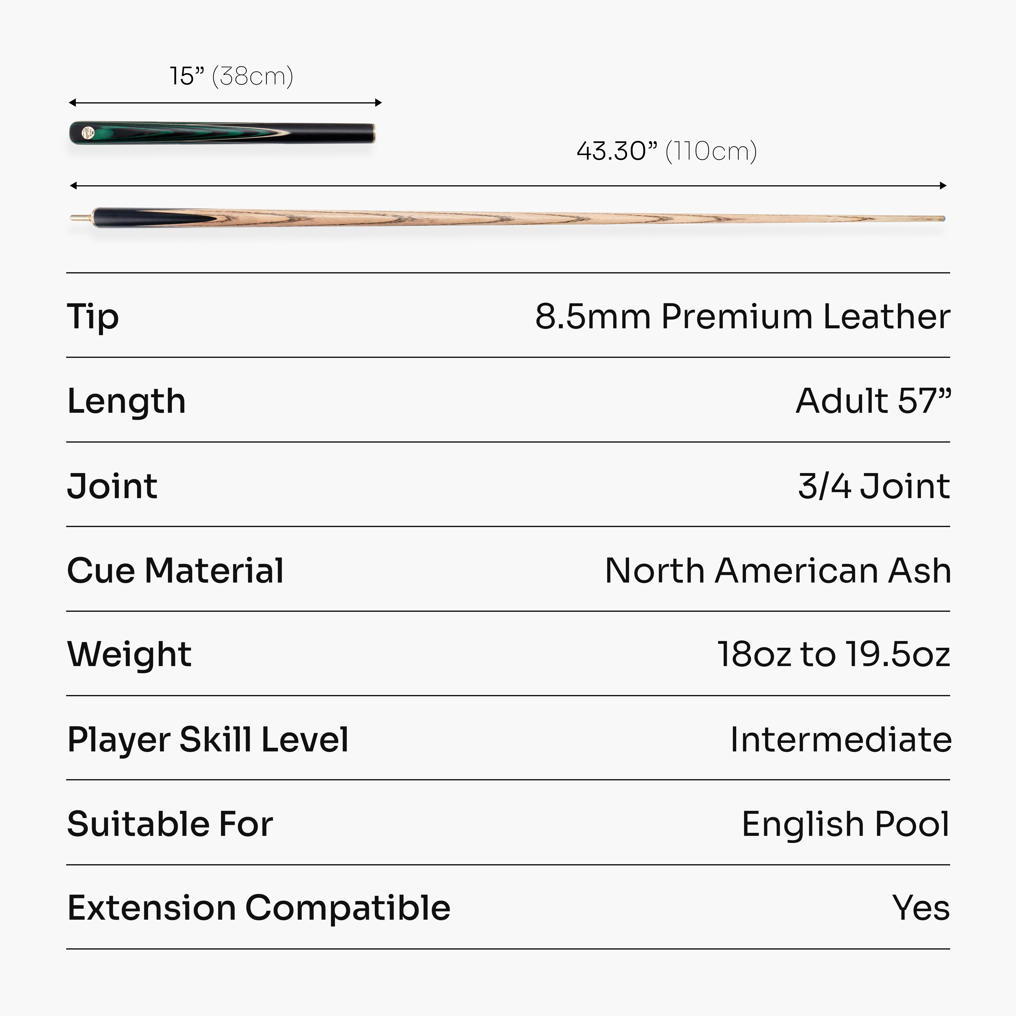 Baize Master Green Marksman 3/4 pool cue