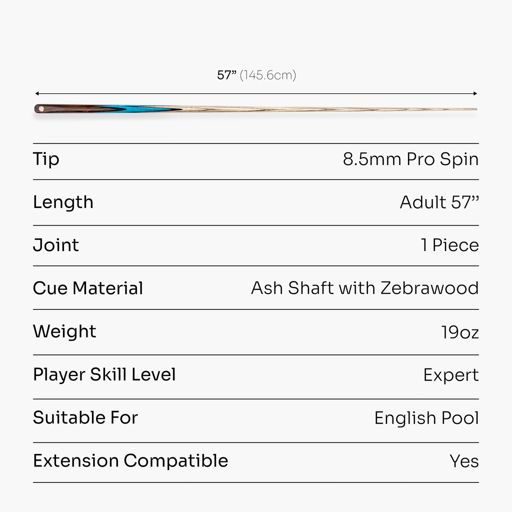 Baize Master Platinum Blue Flame 57-inch pool cue - 8.5mm tip