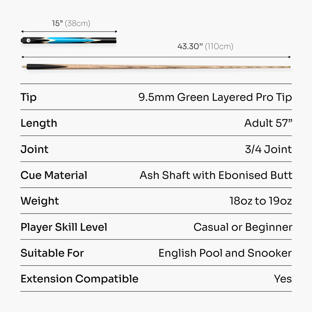 PRO147 Lancet 3/4 Joint Snooker and Pool Cue and Case Set with 9.5mm Green Layered Tip