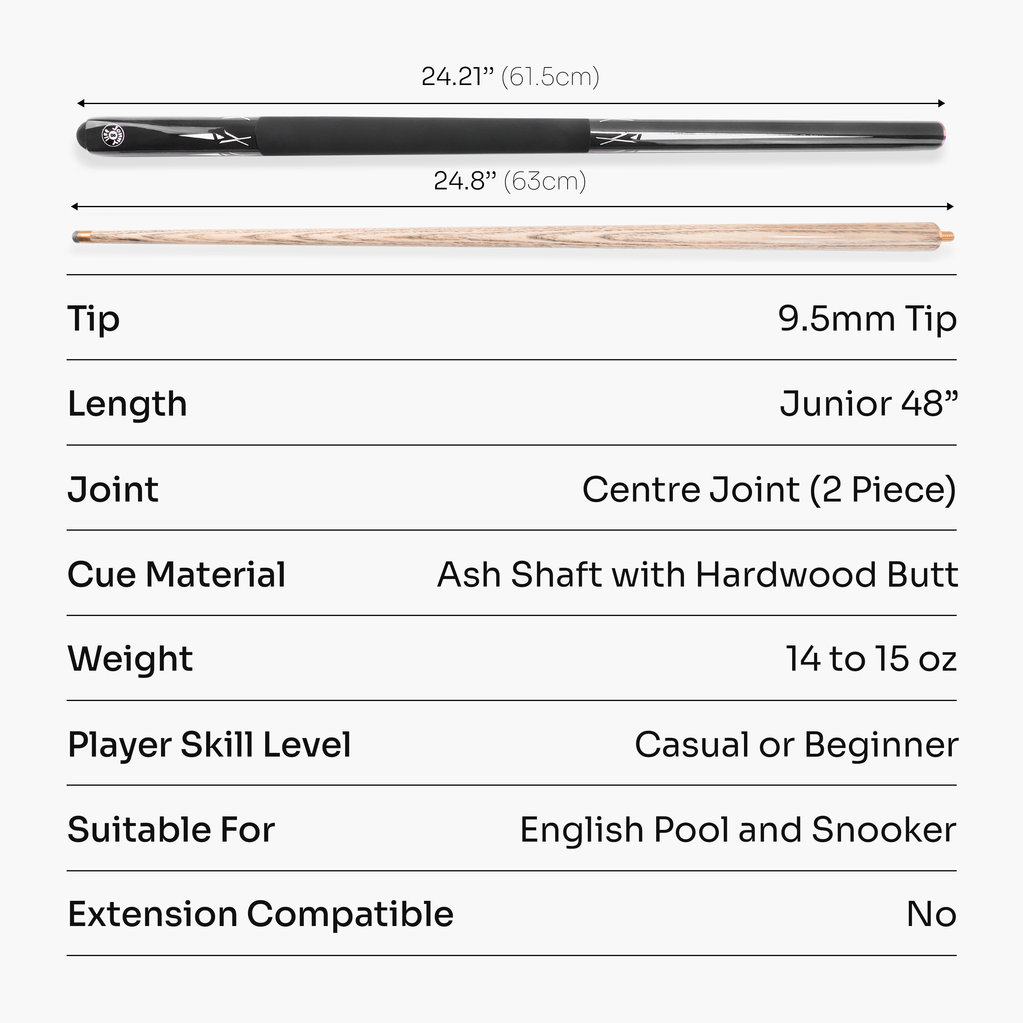 Jonny 8 Ball Black Torpedo 48-inch junior cue and case set