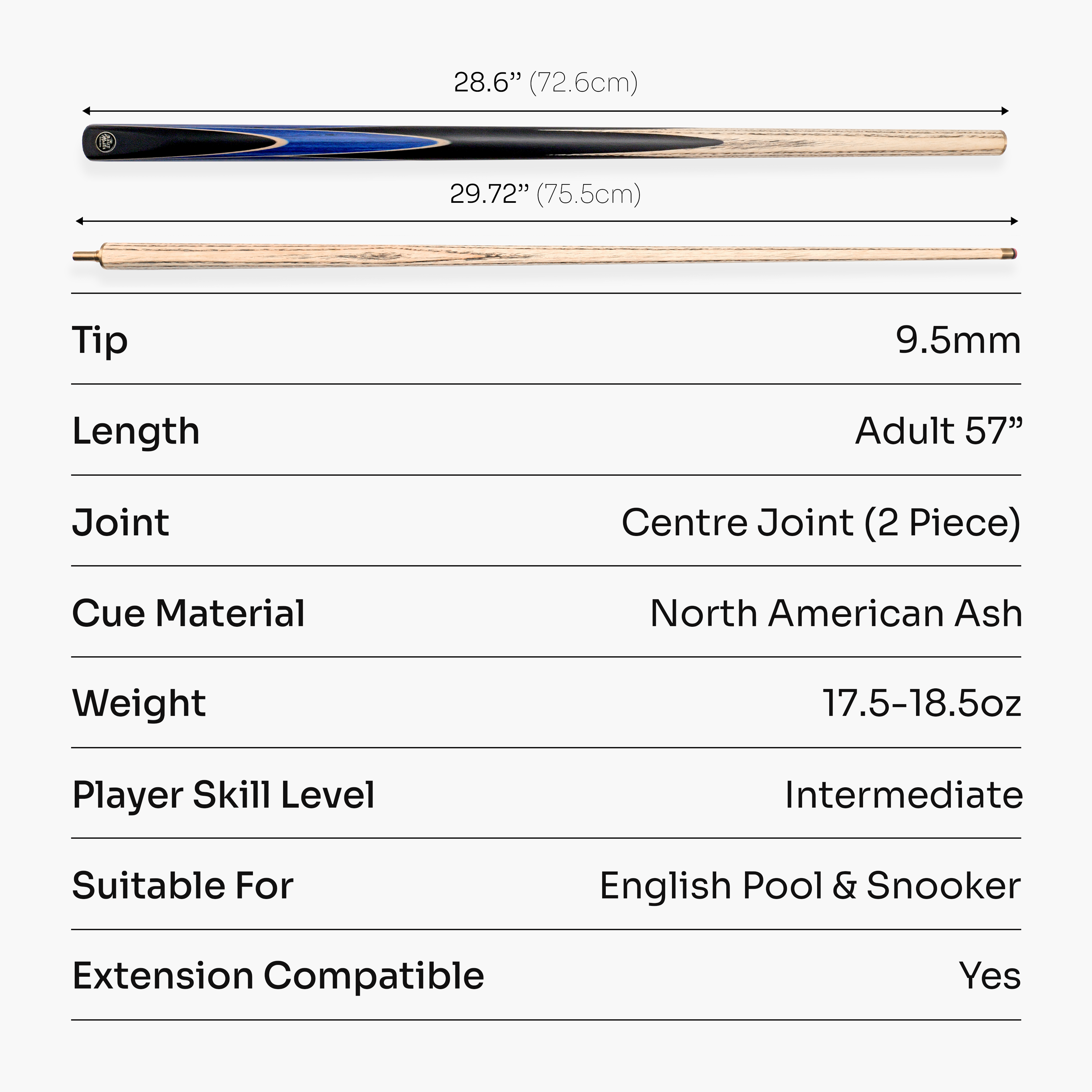 Baize Master Crucible 57-inch 2-piece cue - 9.5mm tip