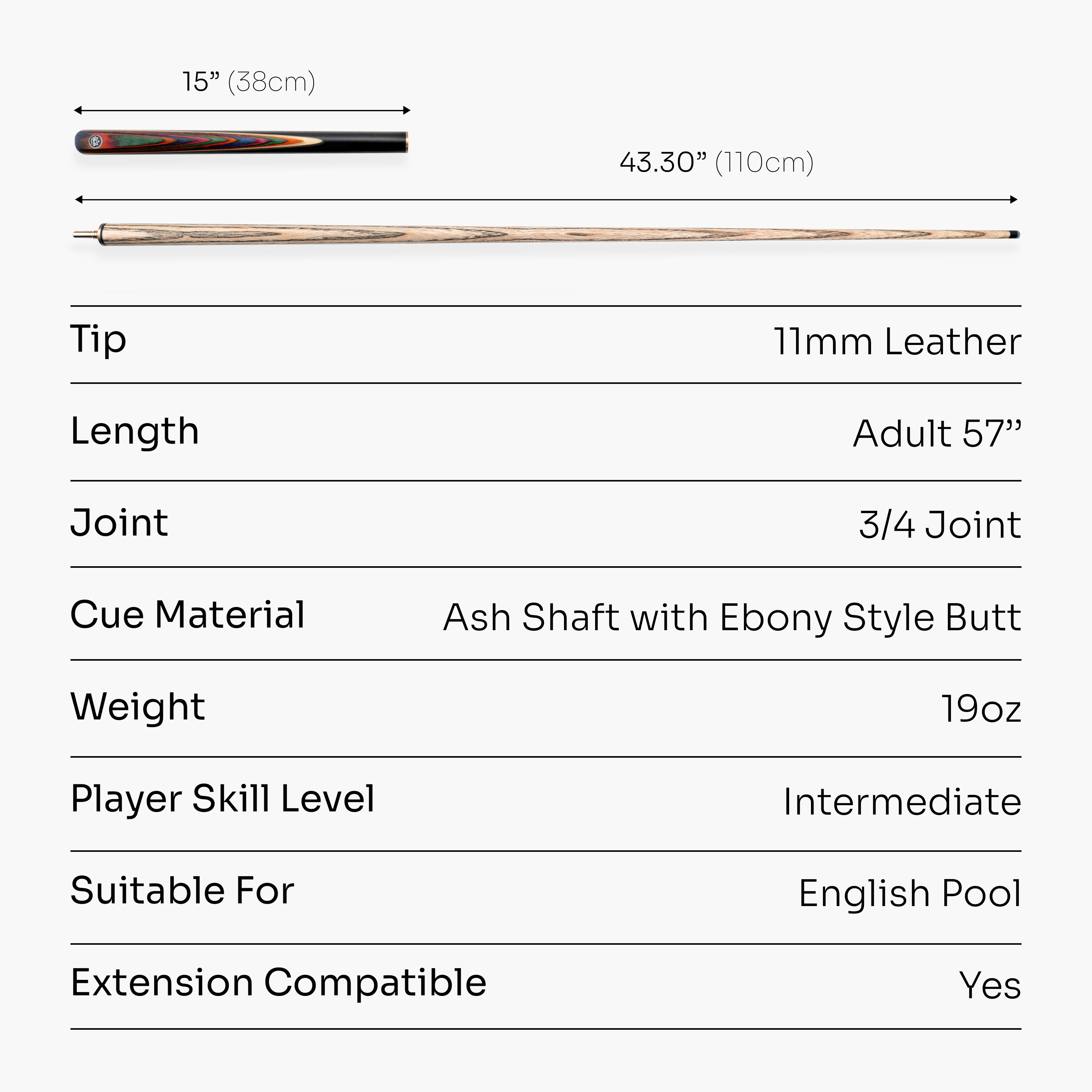 Baize Master Prism Crusher 57 Inch ¾ Joint English Pool Break Cue - 11mm Tip – For Breaking Only