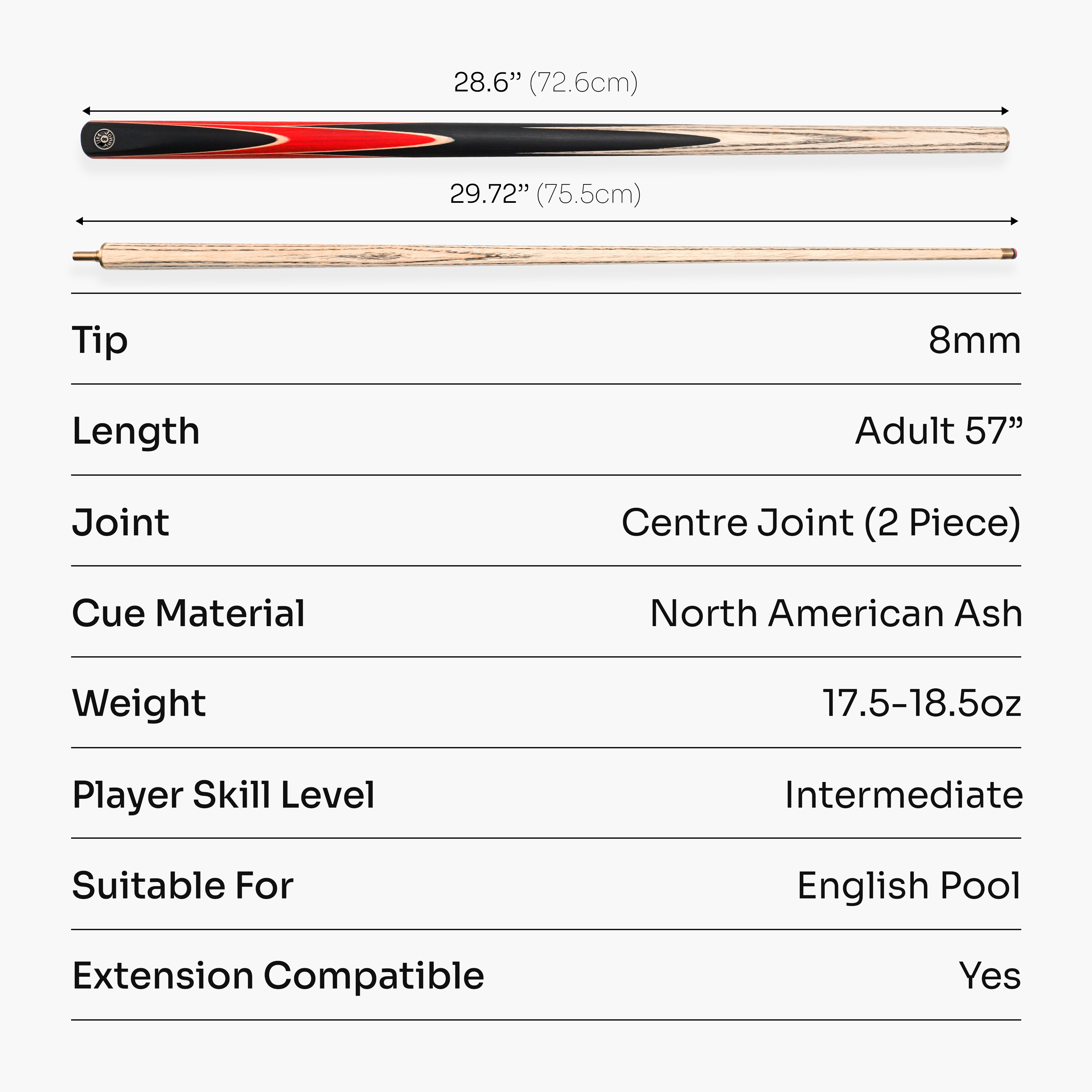 Jonny 8 Ball Sniper 57-inch 2-piece pool cue