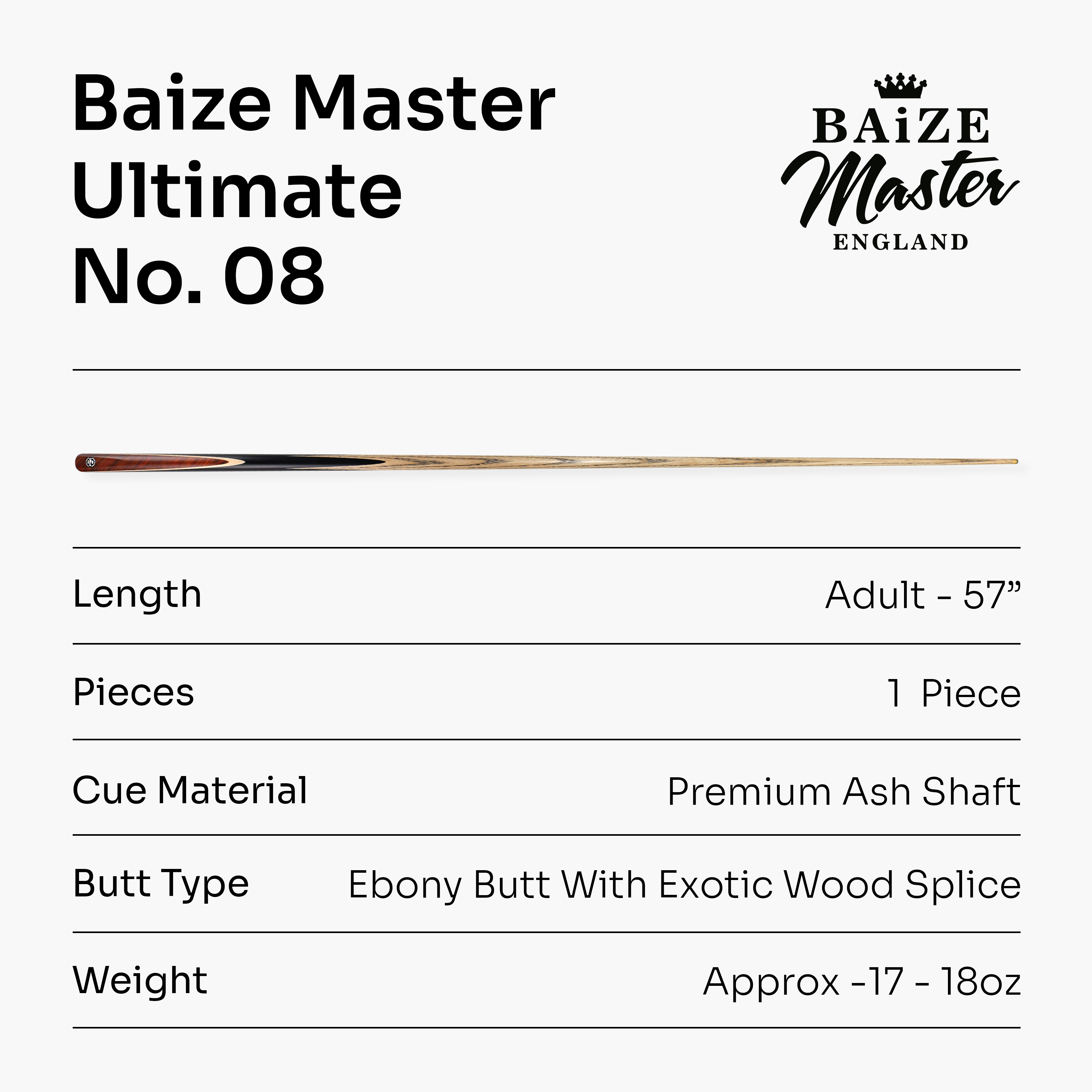 Baize Master Ultimate #008 57-inch pool cue - 8.3mm tip