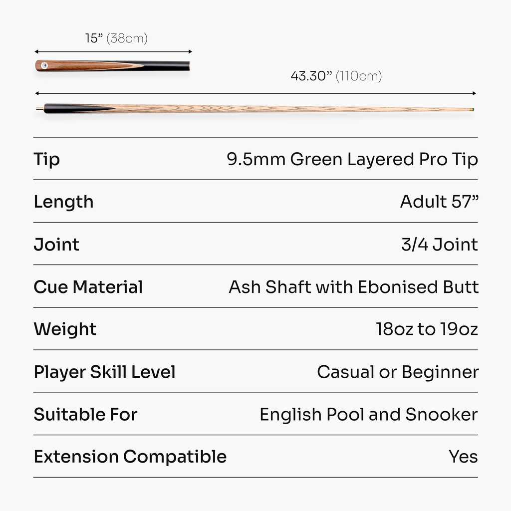 PRO147 Hurricane 57 Inch 3/4 Heavy Weight Snooker Pool Cue 9.5mm Tip with Hard Case and Extensions