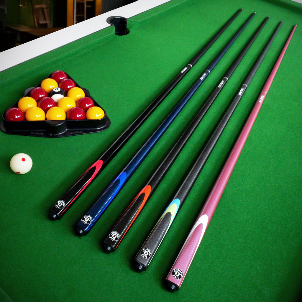 Jonny 8 Ball Inferno 2 Piece Graphite Fiberglass Snooker and Pool Cue 9.5mm Green Layered Tip