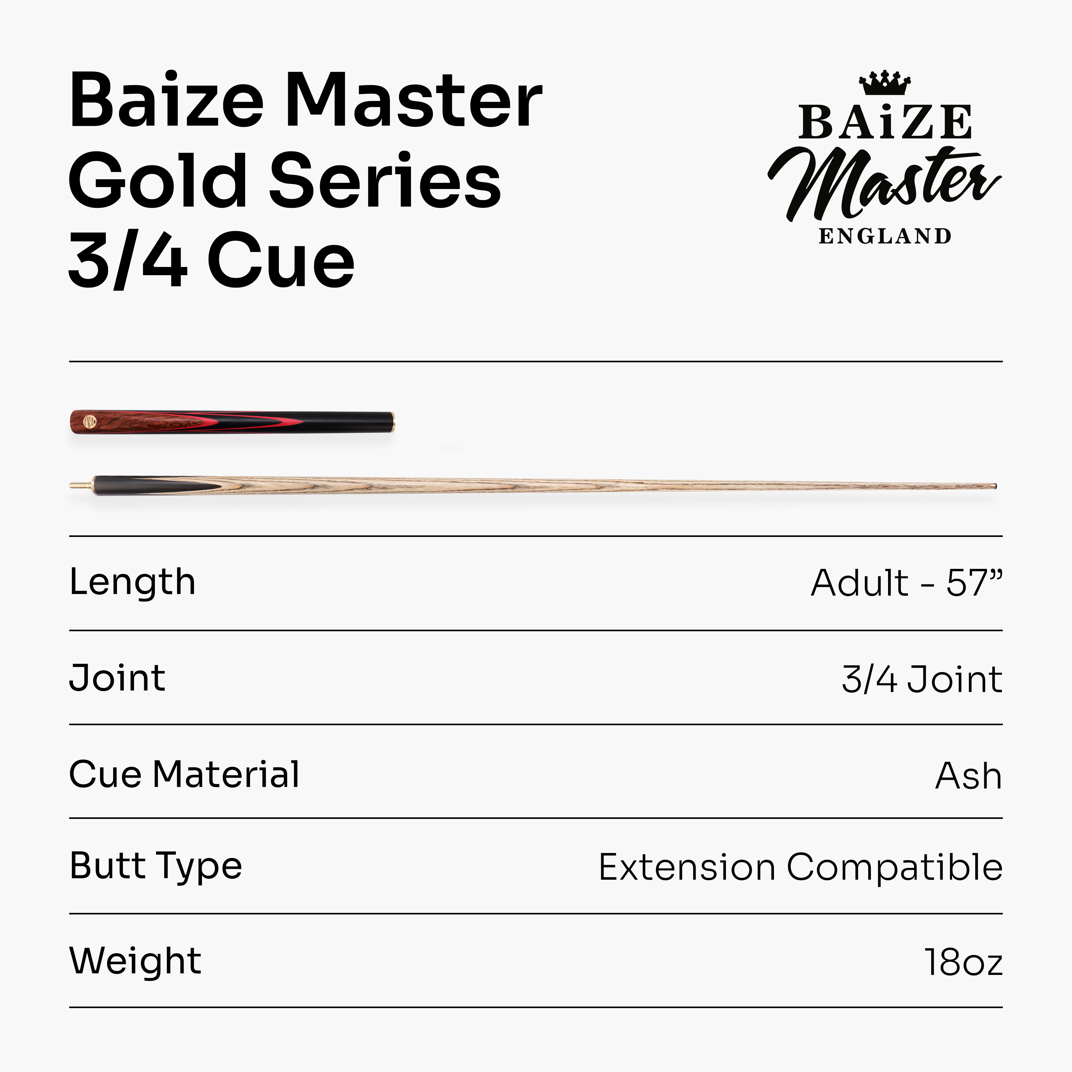 Baize Master Gold Series Red Ascot 3/4 pool cue