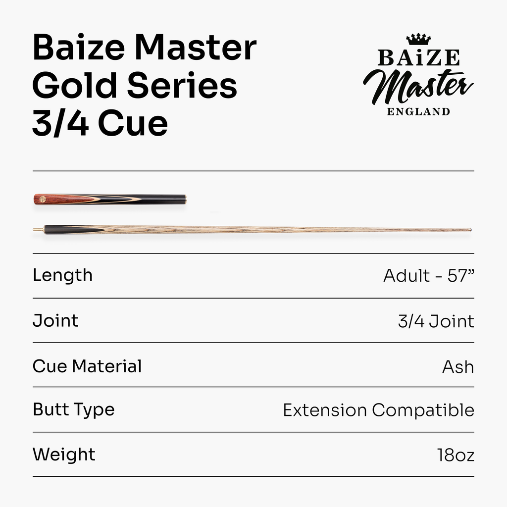 Baize Master Gold Series White Ascot 3/4 pool cue