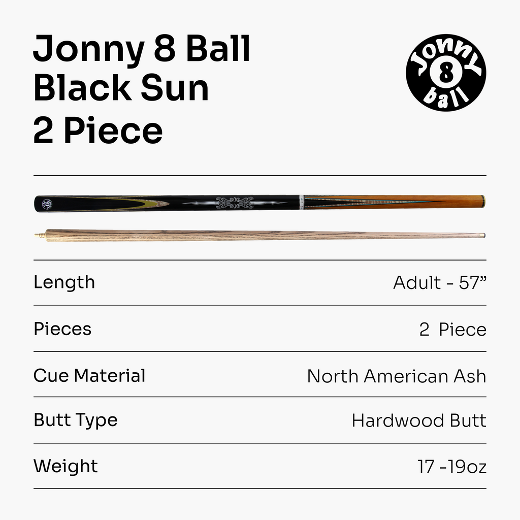 Jonny 8 Ball Black Sun 57-inch 2-piece pool cue