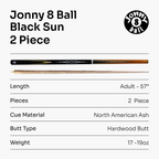 Jonny 8 Ball Black Sun 57-inch 2-piece pool cue