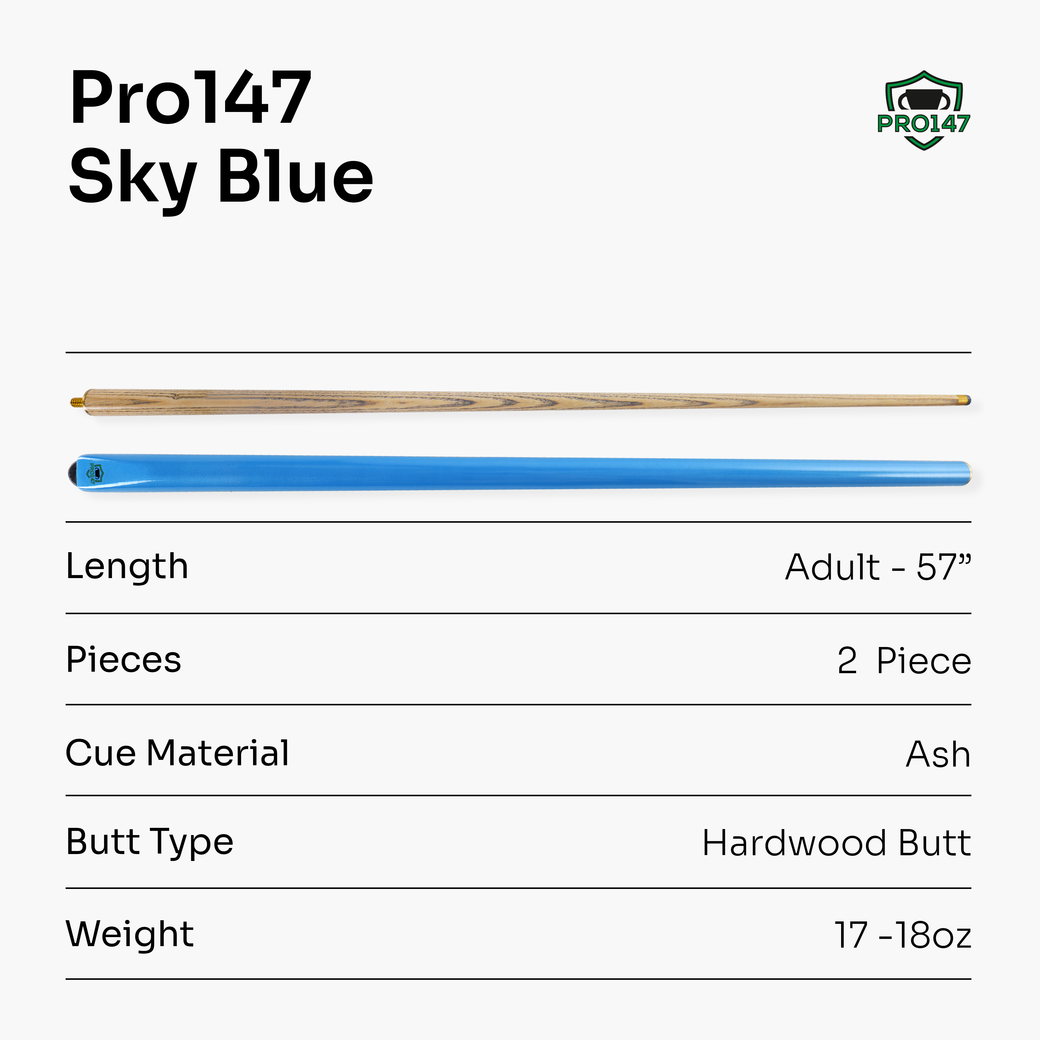PRO147 Sky Blue Butt 2-piece cue