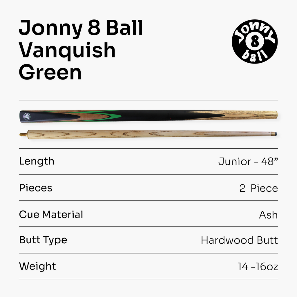 Jonny 8 Ball VANQUISH 48 Inch 2 Piece Junior Kids Snooker Pool Cue 10mm Tip