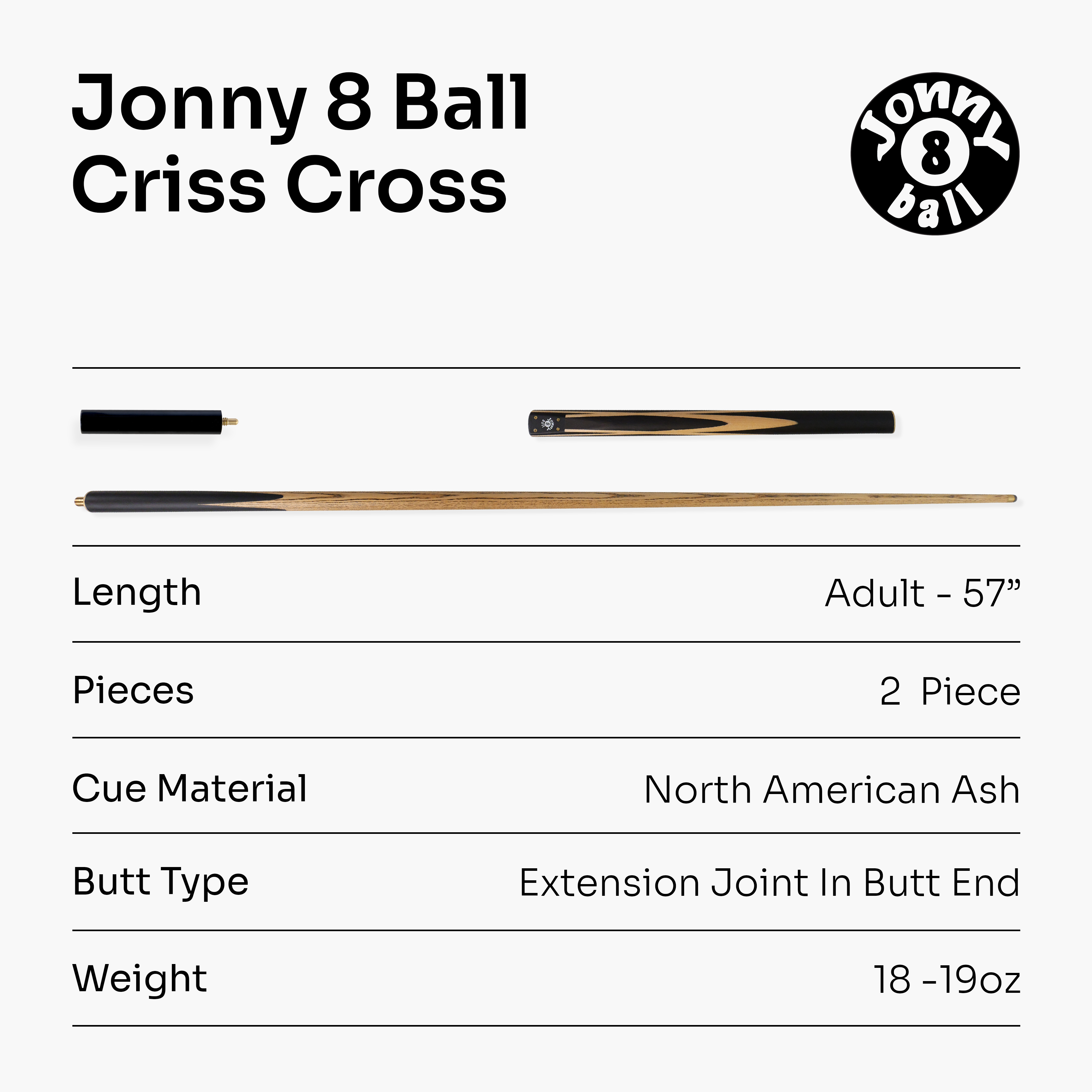 Jonny 8 Ball traditional 57-inch 3/4 cue with mini butt