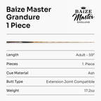 Baize Master Grandure #004 one-piece pool cue - 8mm tip