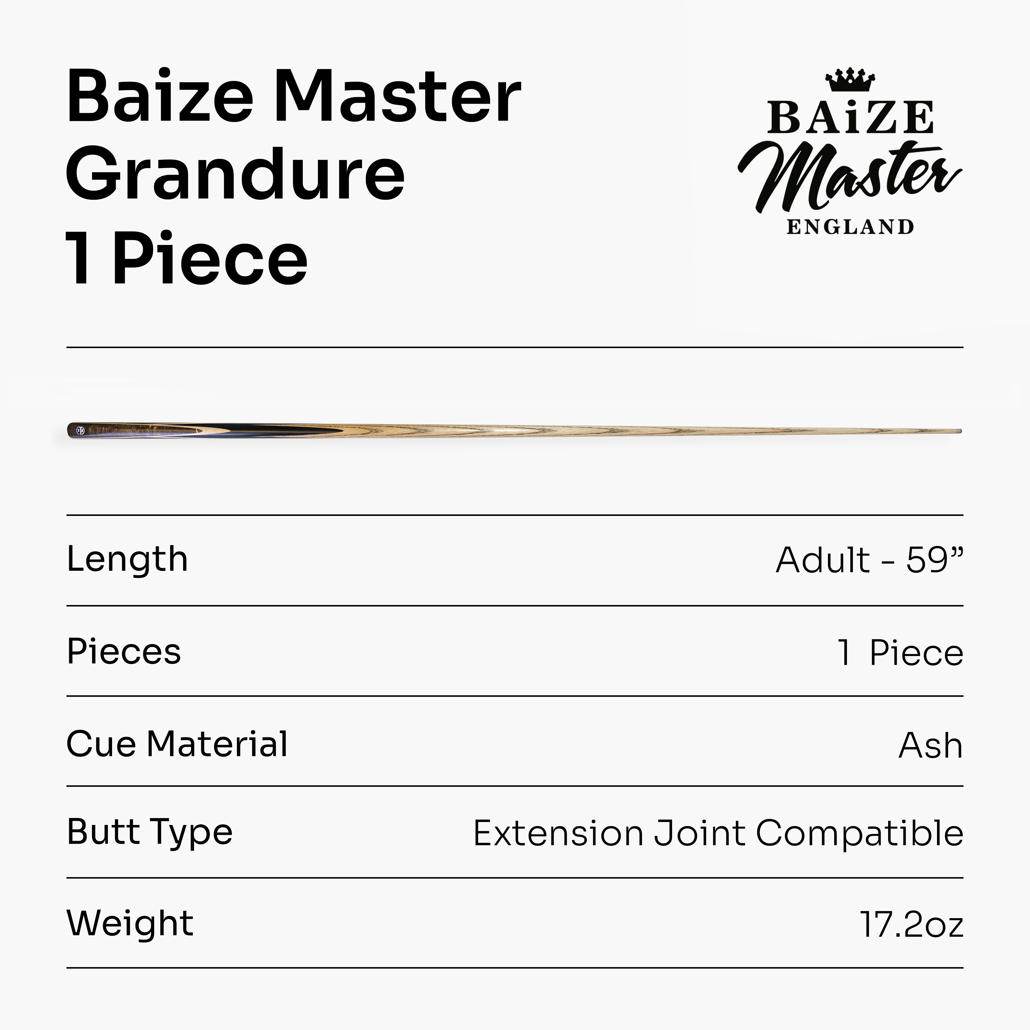 Baize Master Grandure #004 one-piece pool cue - 8mm tip