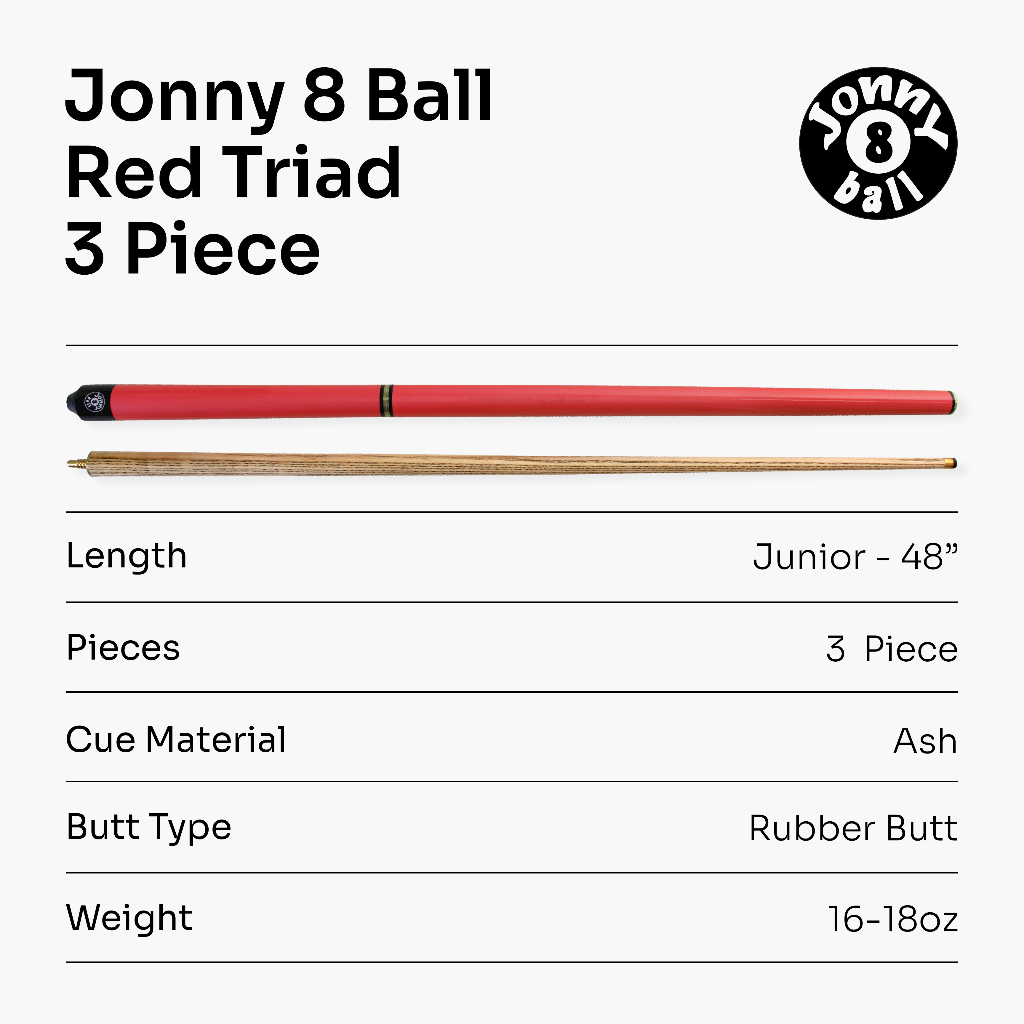 Jonny 8 Ball Triad 48-inch junior 3-piece cue