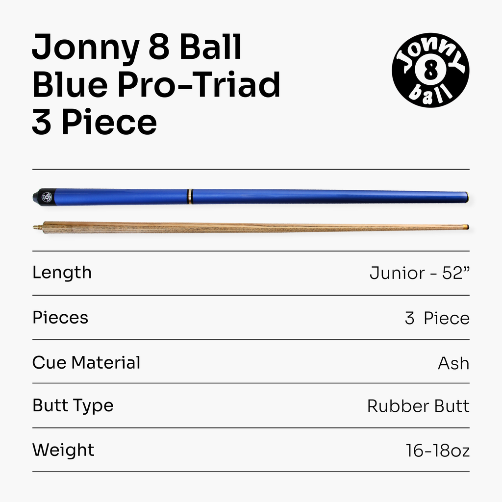 Jonny 8 Ball Blue Pro-Triad 52-inch 3-piece pool cue