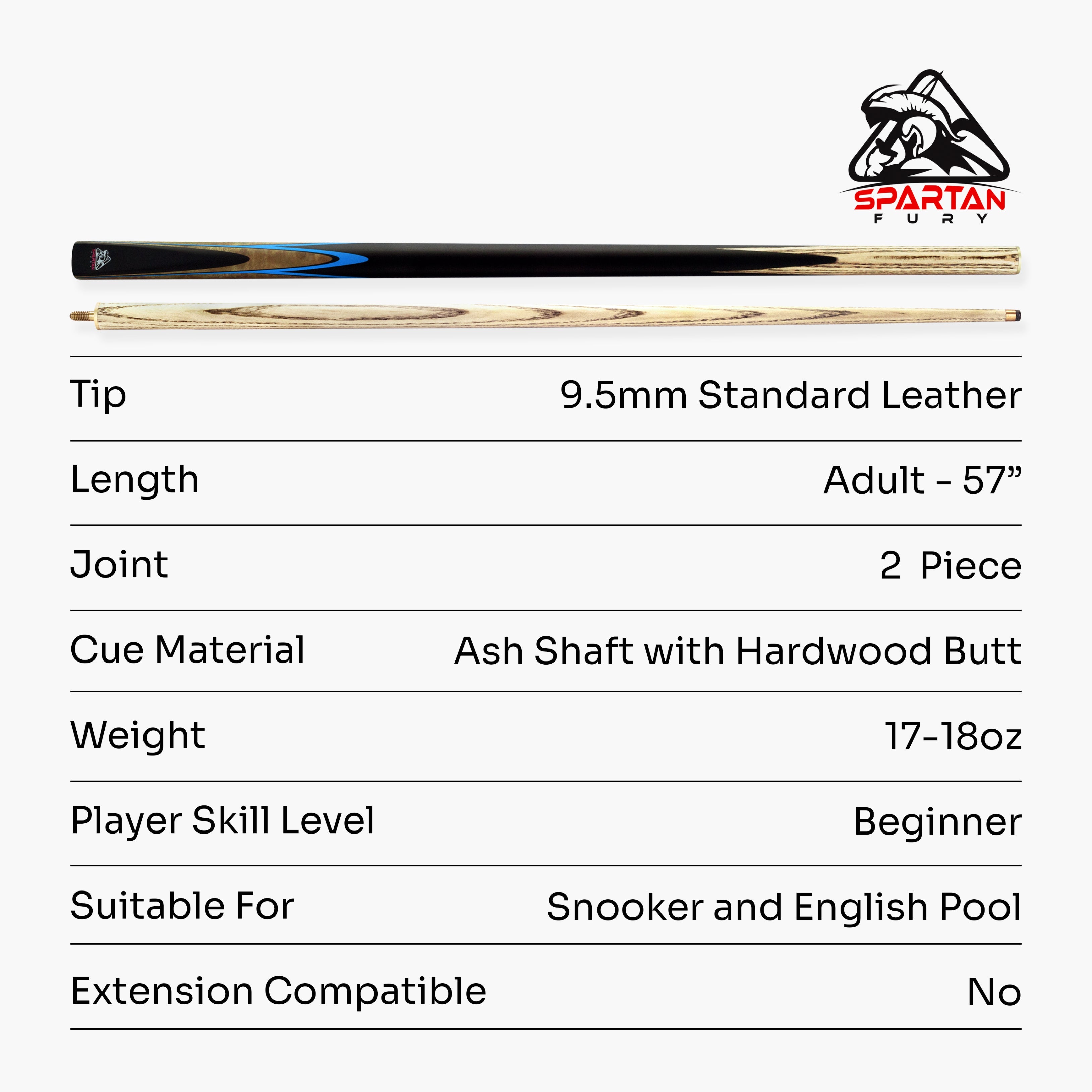 Spartan Fury CONQUEST 2 Piece Snooker Pool Cue and Soft Case Set 9.5mm Tip