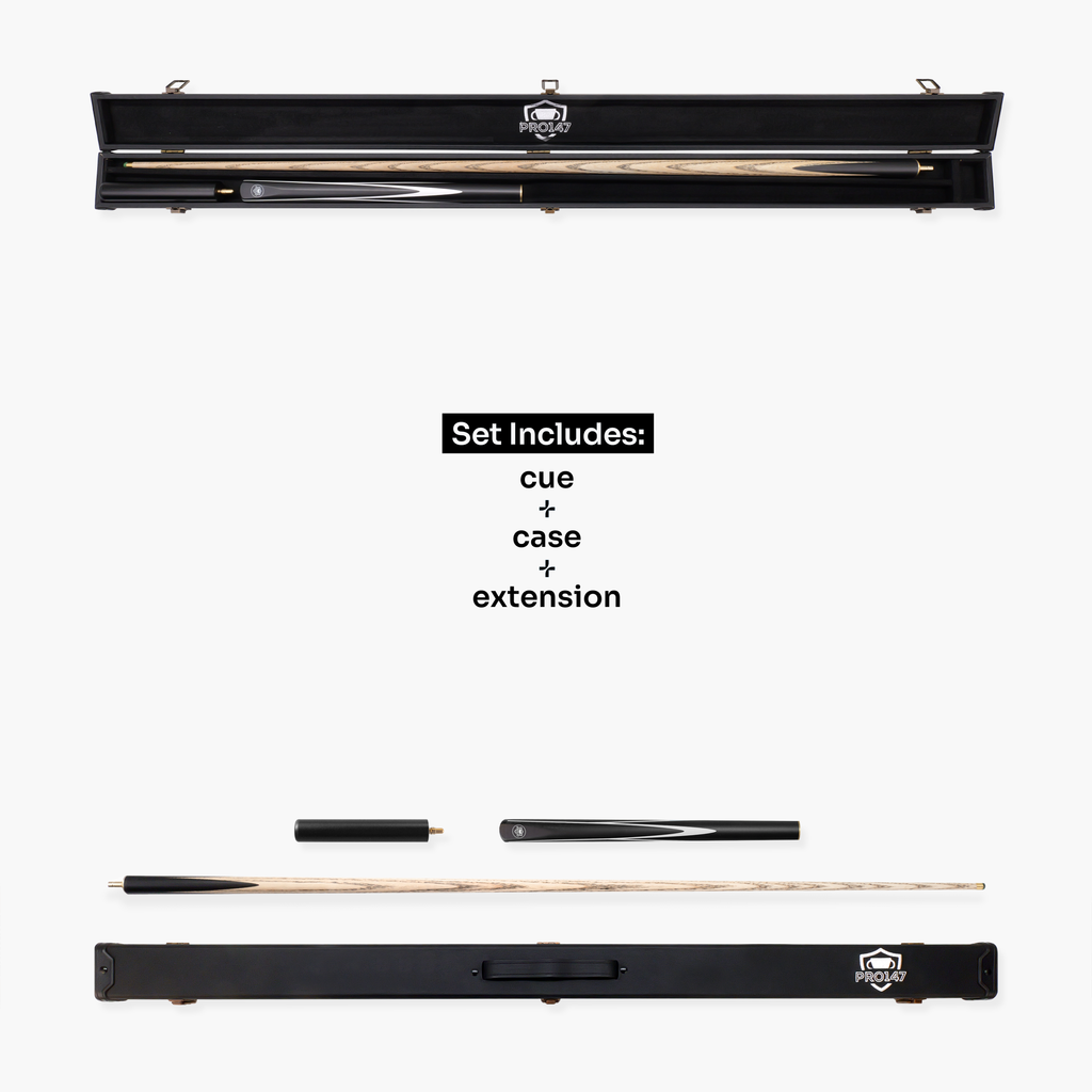 PRO147 Striker 3/4 Jointed Snooker and Pool Cue and Case Standard Set with 9.5mm Green Layered Tip