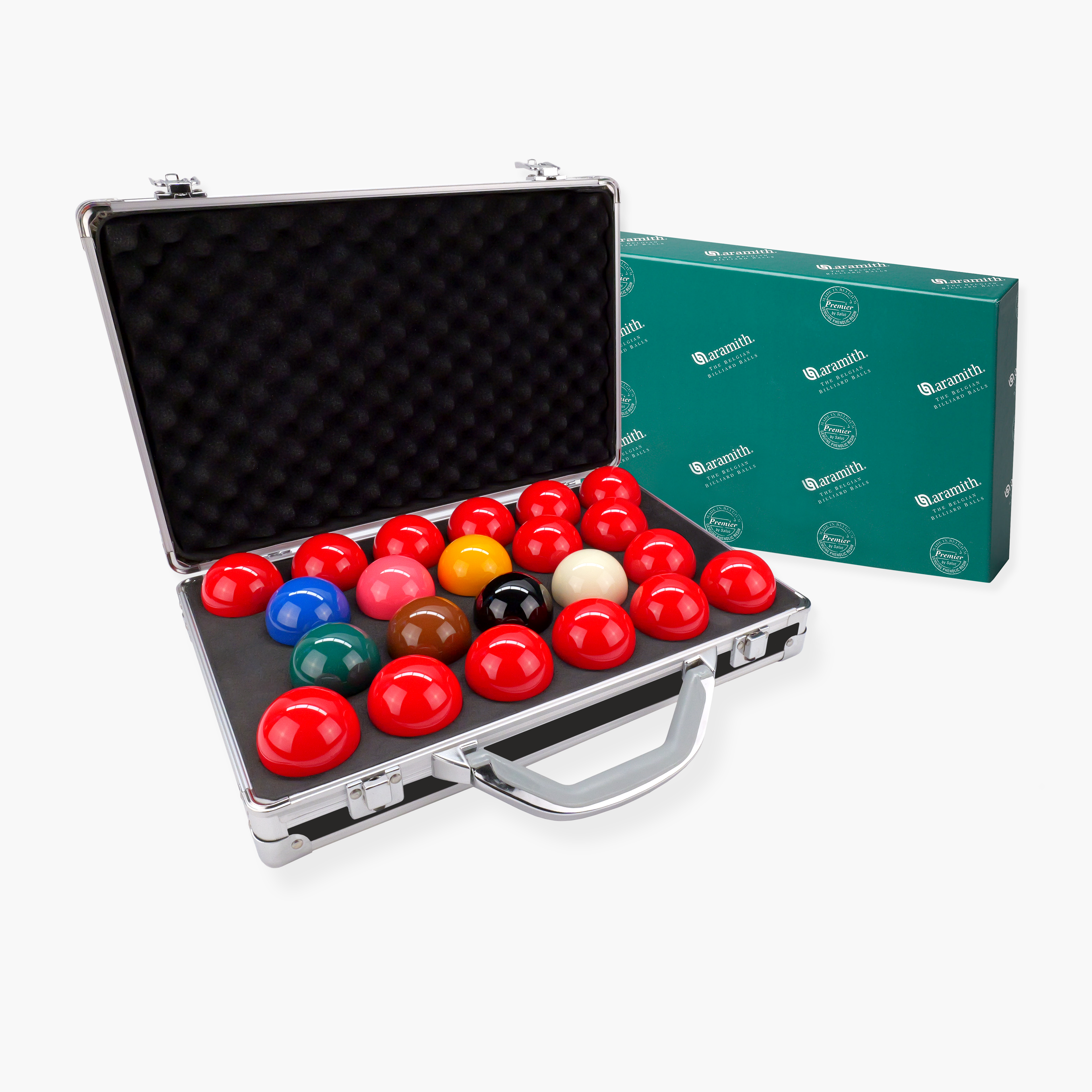 Aramith PREMIER 2 1/16 Inch 22 Snooker Ball Set & Sturdy Aluminium Carrying Case