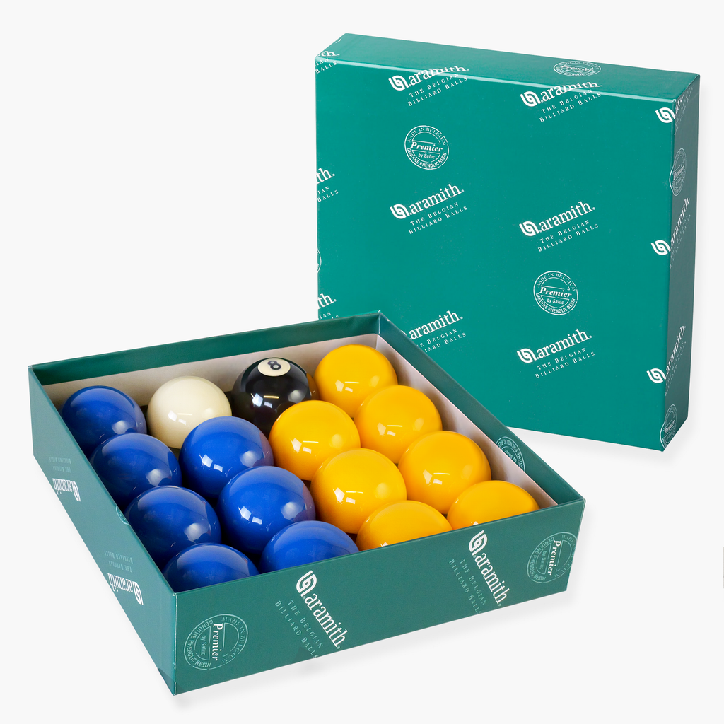 Aramith Premier blue and yellow 2-inch pool balls