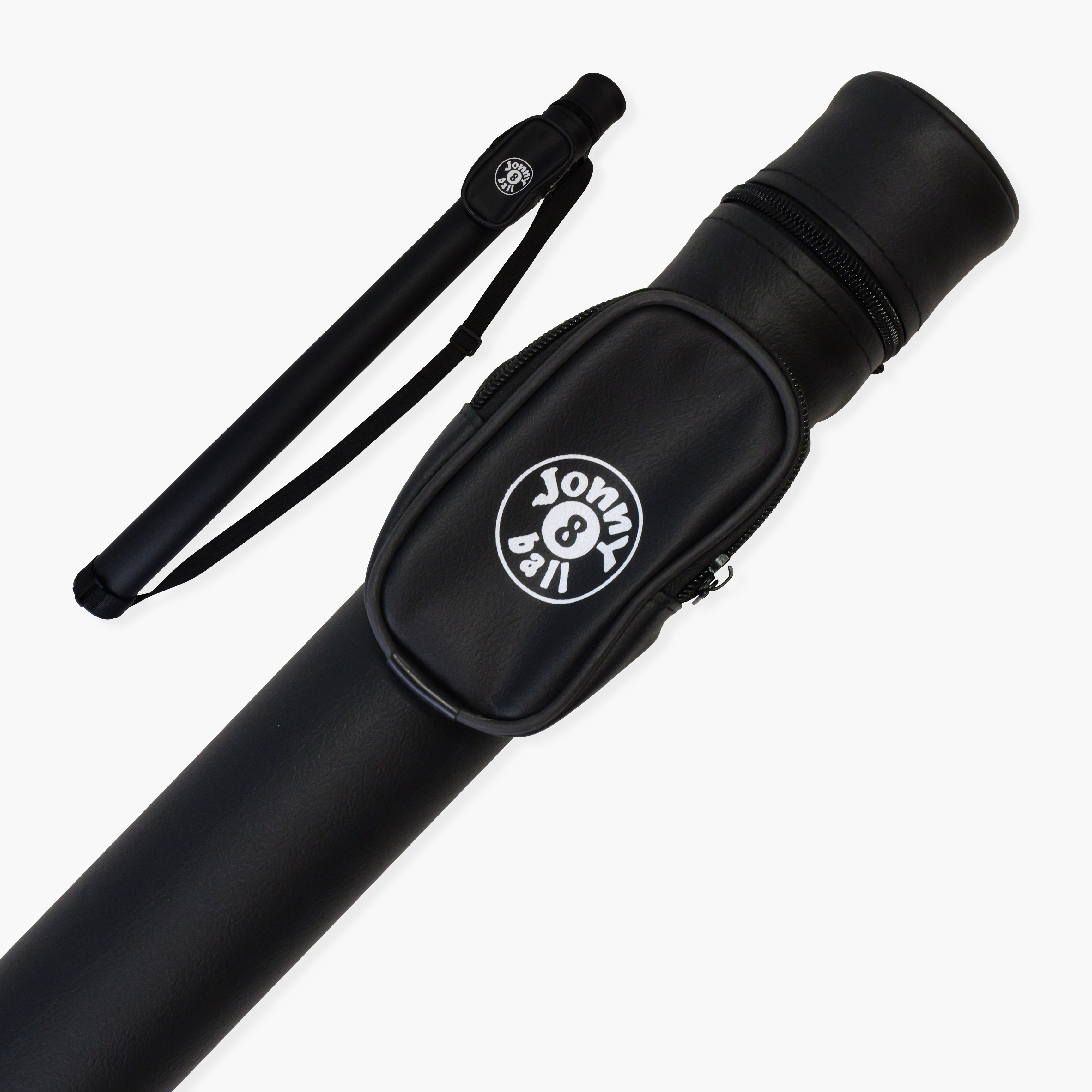Jonny 8 Ball Black Tubular Cue Case + Shoulder Strap - Holds 2pc Snooker or Pool Cue
