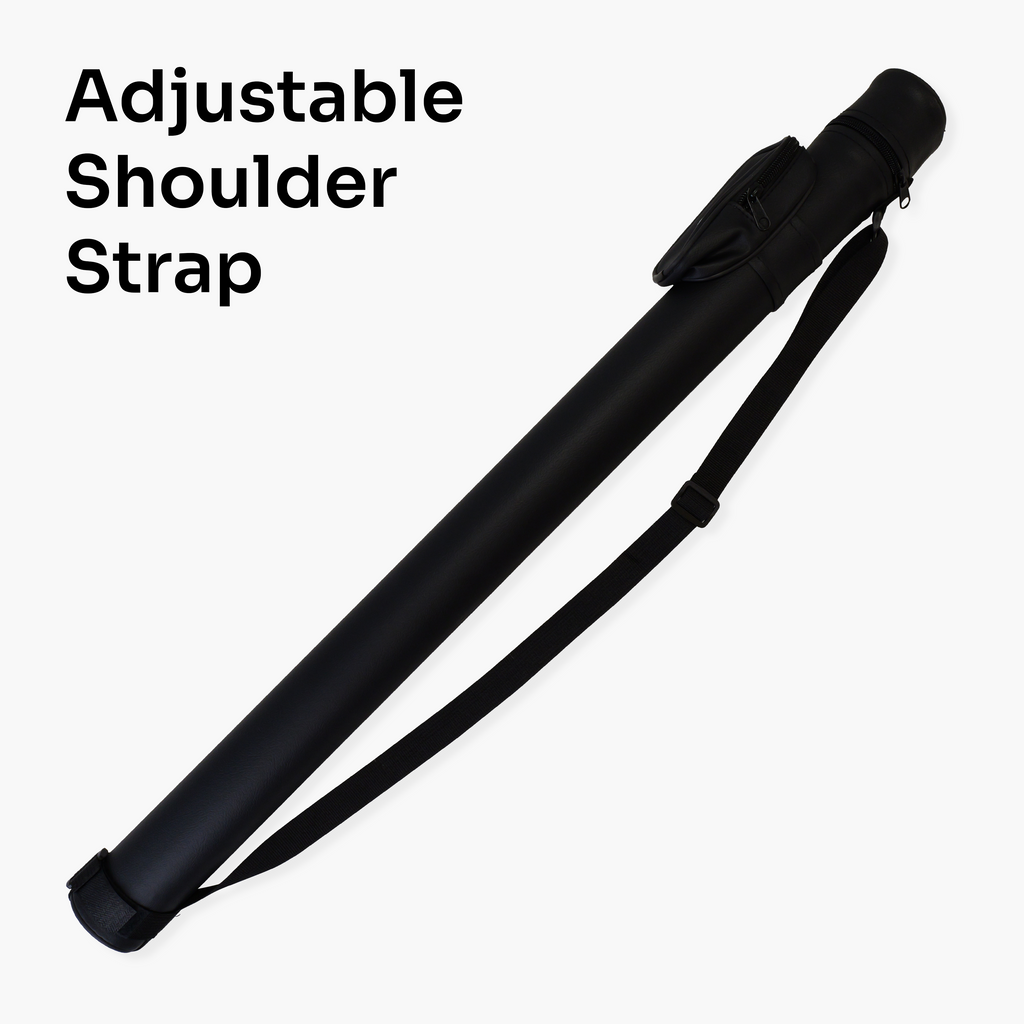 Jonny 8 Ball Black Tubular Cue Case + Shoulder Strap - Holds 2pc Snooker or Pool Cue