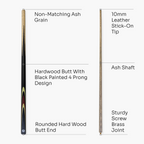 Kudos Classic Range 57 Inch Heavy Weight 2 Piece Traditional Ash Snooker Pool Cue with 9.5mm Tip