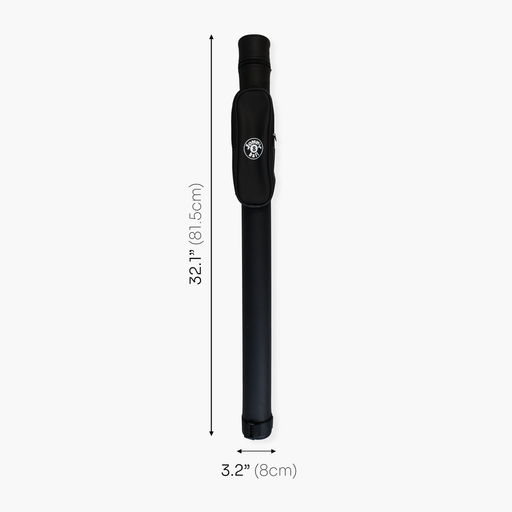 Jonny 8 Ball Black Tubular Cue Case + Shoulder Strap - Holds 2pc Snooker or Pool Cue