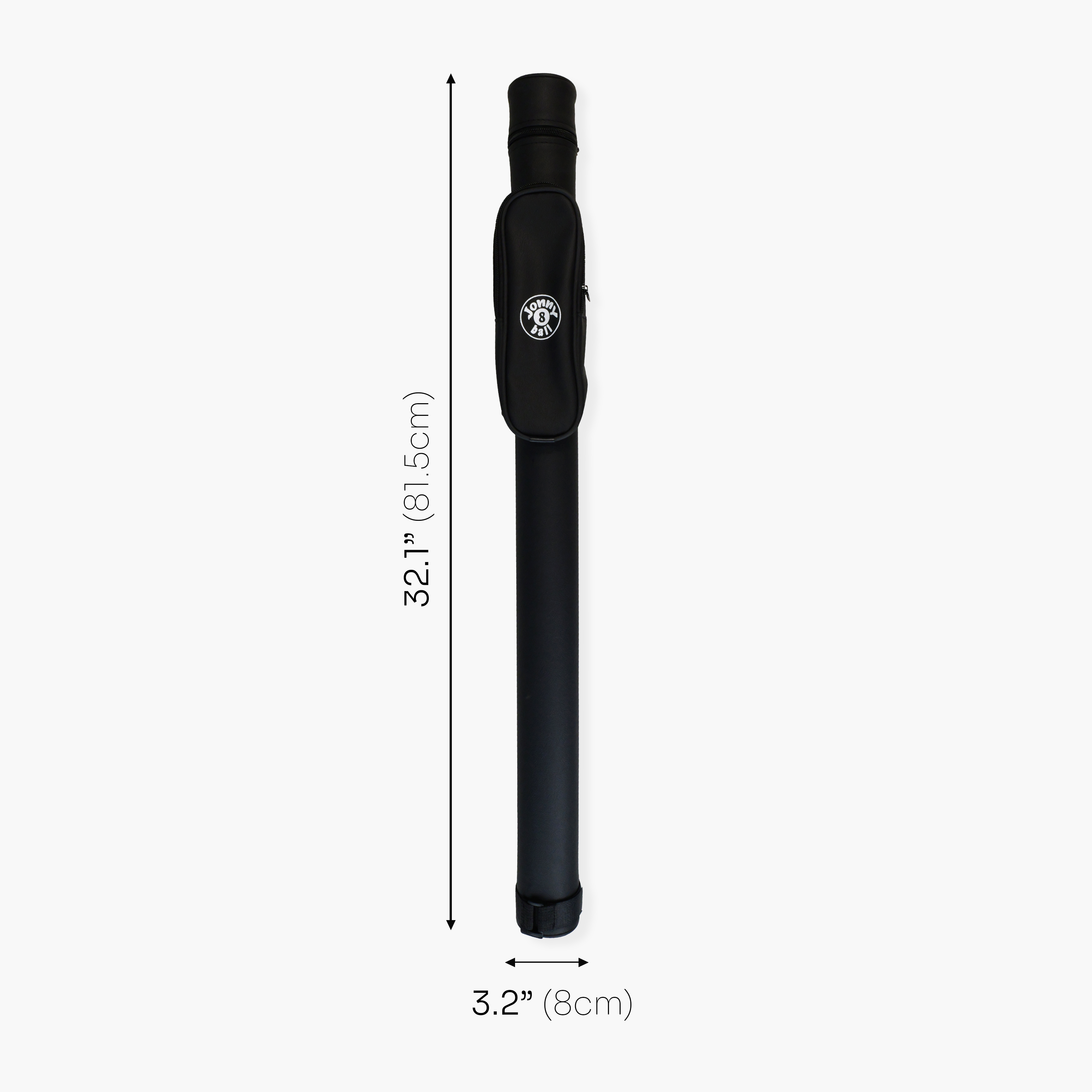 Jonny 8 Ball Black Tubular Cue Case + Shoulder Strap - Holds 2pc Snooker or Pool Cue
