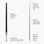 Jonny 8 Ball COMET 57 Inch 2 Piece Centre Joint Ash English Pool Cue with 8.5mm Tip