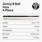Jonny 8 Ball Inca adjustable 4-piece pool cue