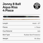Jonny 8 Ball Aqua Riss 57-inch 2-piece pool cue