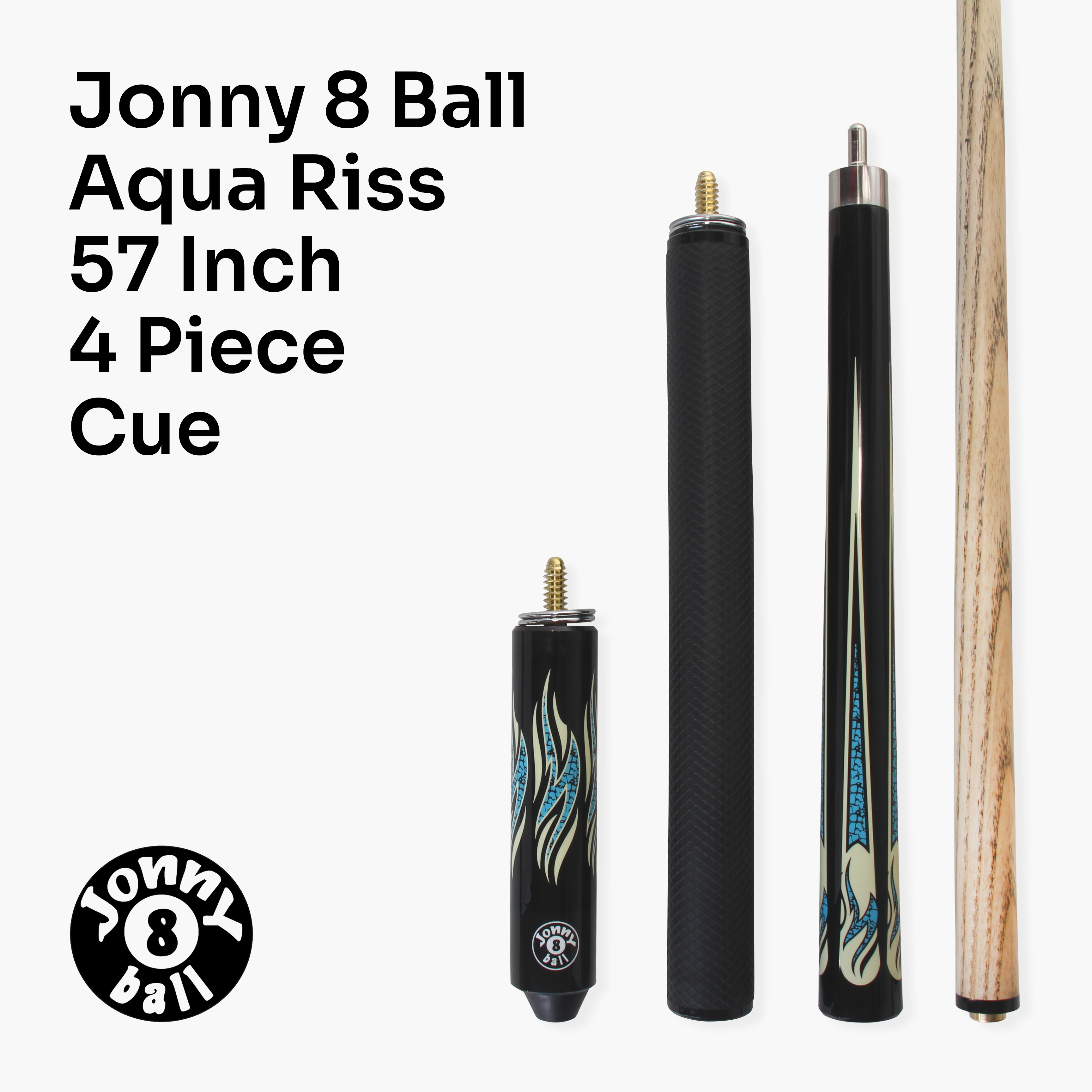 Jonny 8 Ball Aqua Riss 57-inch 2-piece pool cue