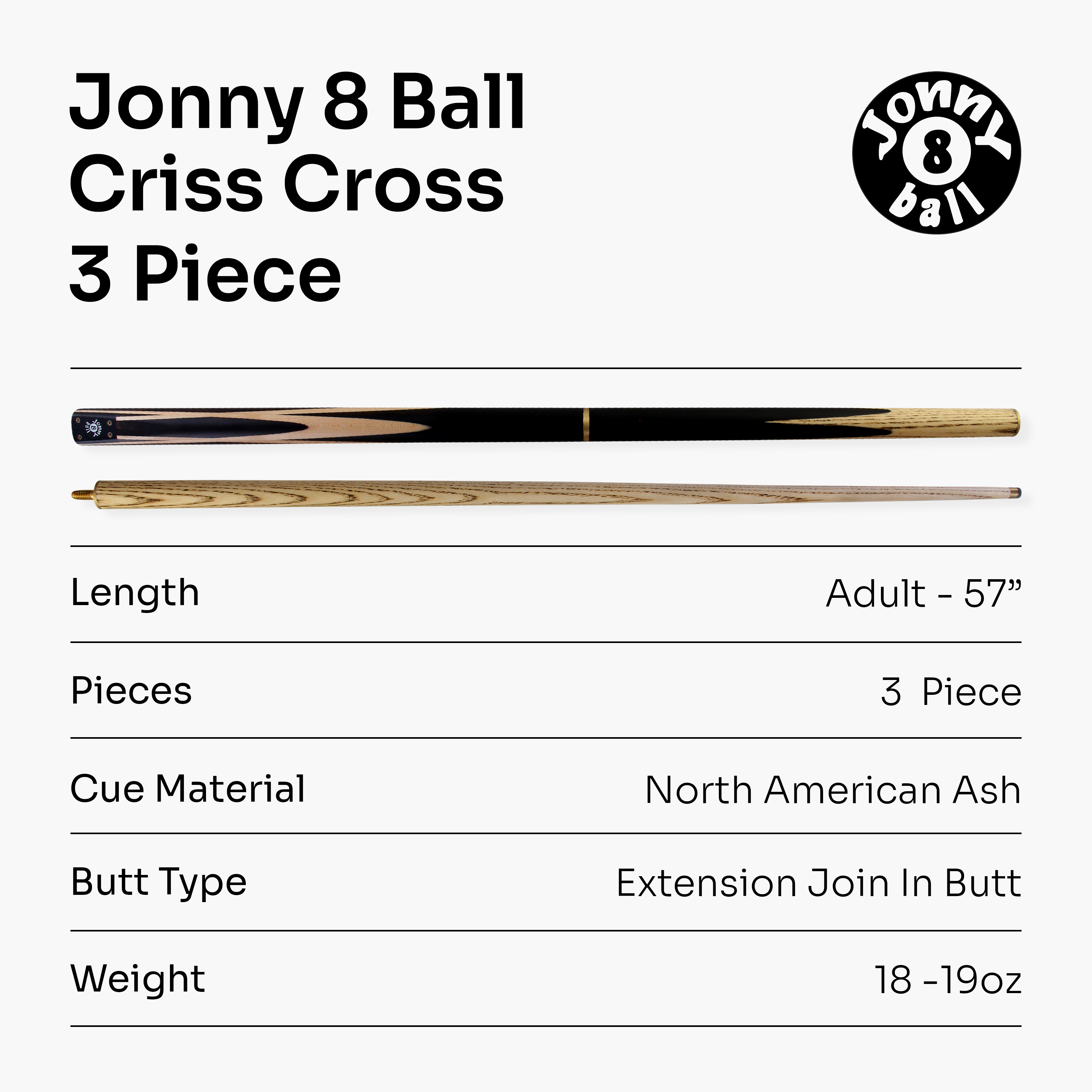 Jonny 8 Ball adjustable 57-inch 3-piece cue
