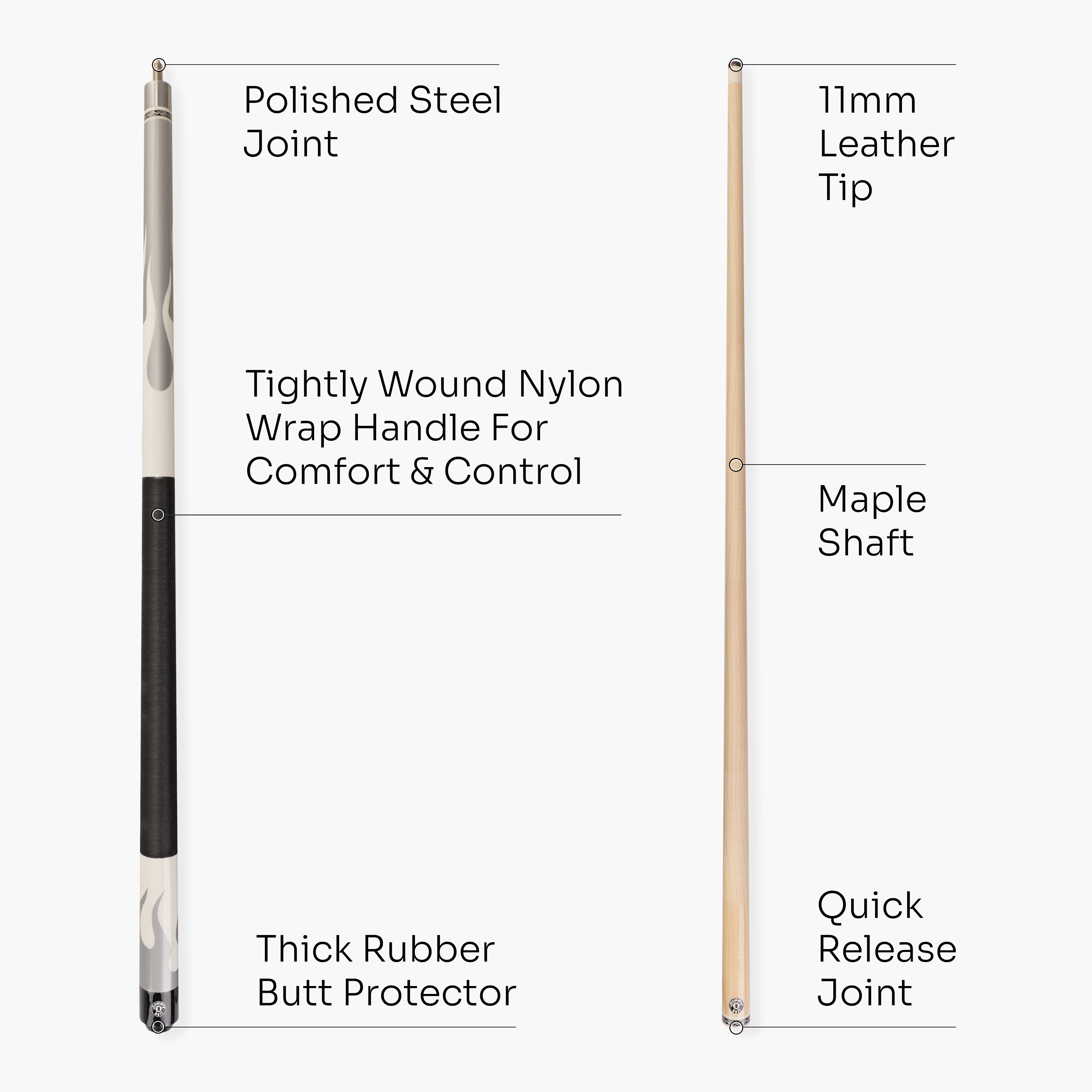 Jonny 8 Ball FLAME 58 Inch 2 Piece Snooker Pool Cue with Maple Shaft 11mm Tip