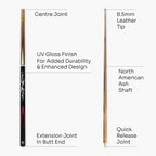 Jonny 8 Ball SILVER SMOKE 57 Inch 2 Piece Centre Joint Ash English Pool Cue with 8.5mm Tip