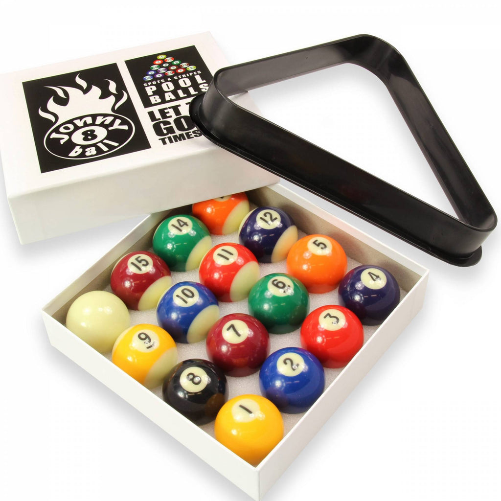 Jonny 8 Ball 38mm spots and stripes pool balls with triangle