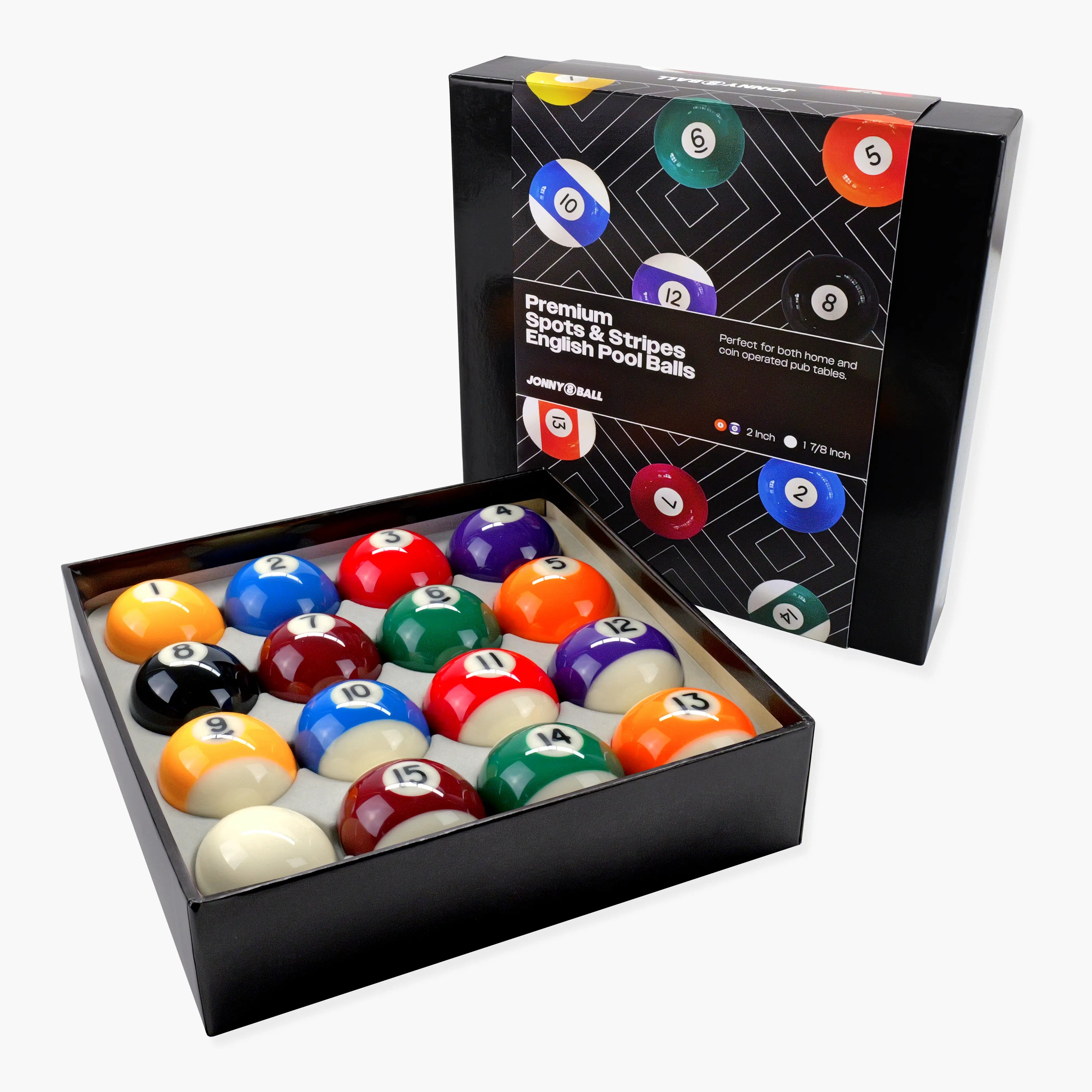 Jonny 8 Ball premium grade 50.8mm pool balls Cue + Case