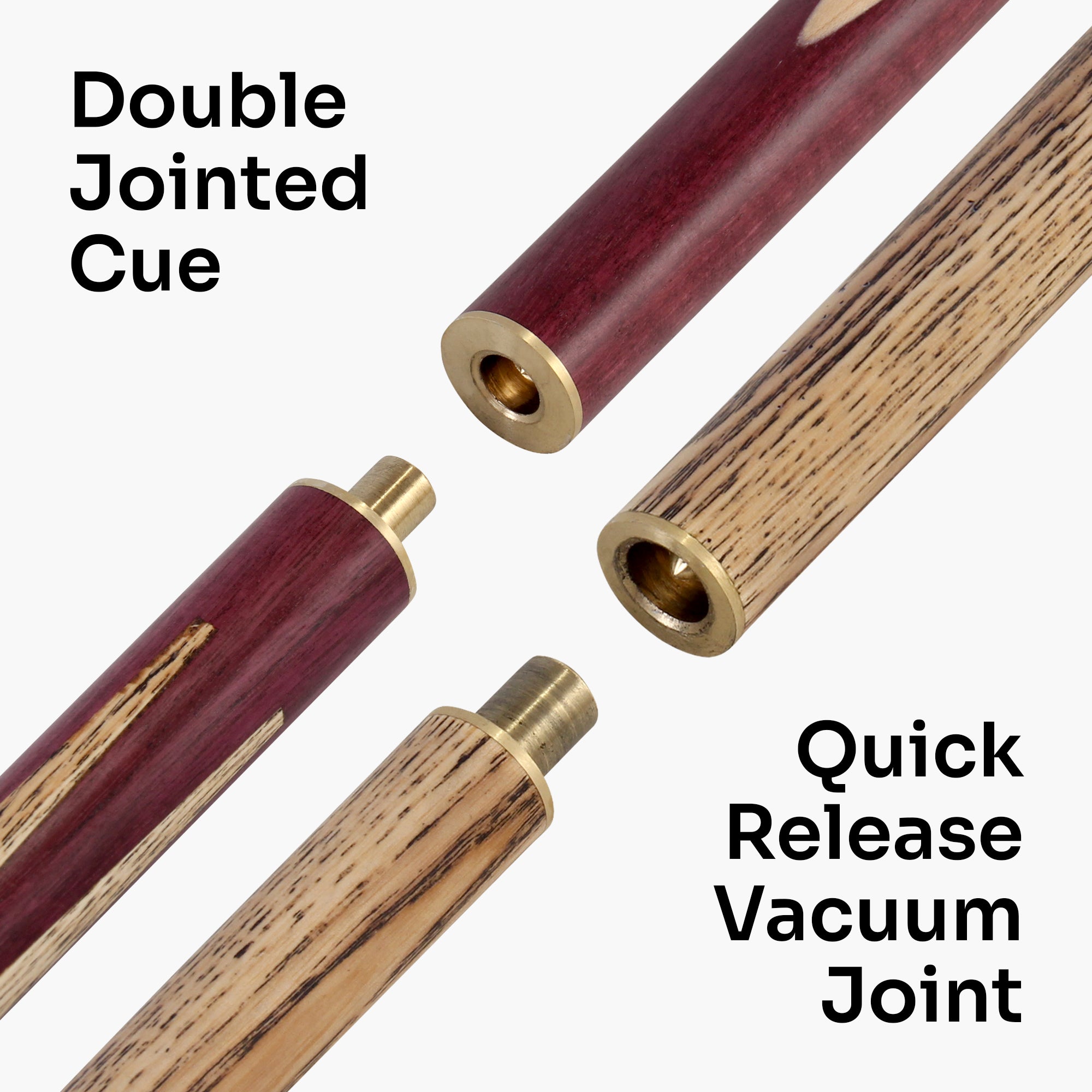 Baize Master PURPLE HEART 57 Inch 3 Piece Length Adjustable Double Joint Ash Snooker Pool Cue with 9.5mm Tip + Mini Butt - Shorten to 43 Inches