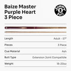 Baize Master Purple Heart 57-inch adjustable 3-piece cue