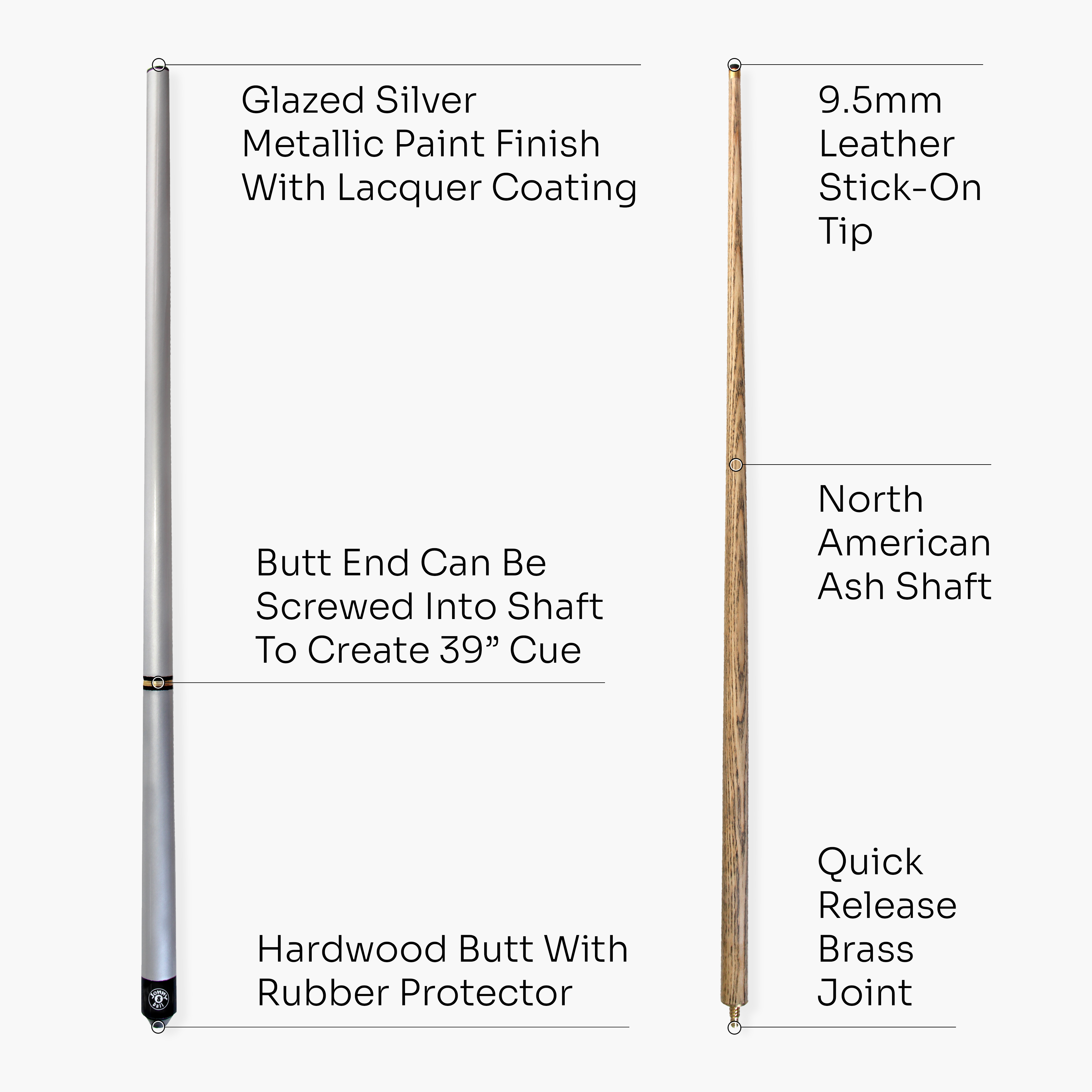 Jonny 8 Ball TRIAD 57 Inch 3 Piece Snooker Pool Cue 9.5mm Tip - Shorten to 39 Inch