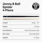 Jonny 8 Ball adjustable 57-inch 4-piece pool cue