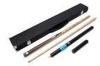 PRO147 CLASSIC WALNUT MAPLE P4/E 57 Inch Snooker Pool Cue Set 2pc Centre Joint Non-matching Ash Cue with PRO147 Long Telescopic Extension, Mini Butt and 3 Slot Case - 9.5mm Tip